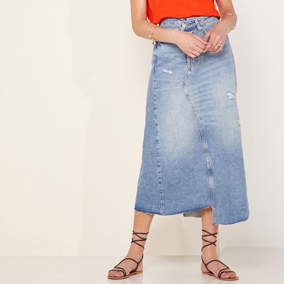 free people denim midi skirt